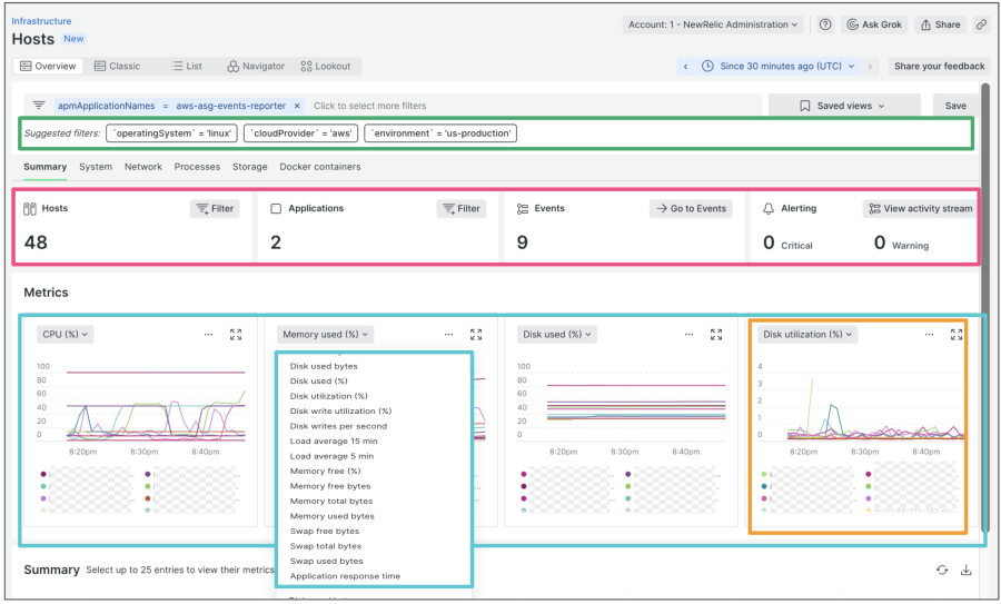 screenshot of infrastructure monitoring UI